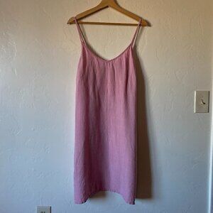 Vikolino 100% European Washed Linen Slip Dress in Pink M/L